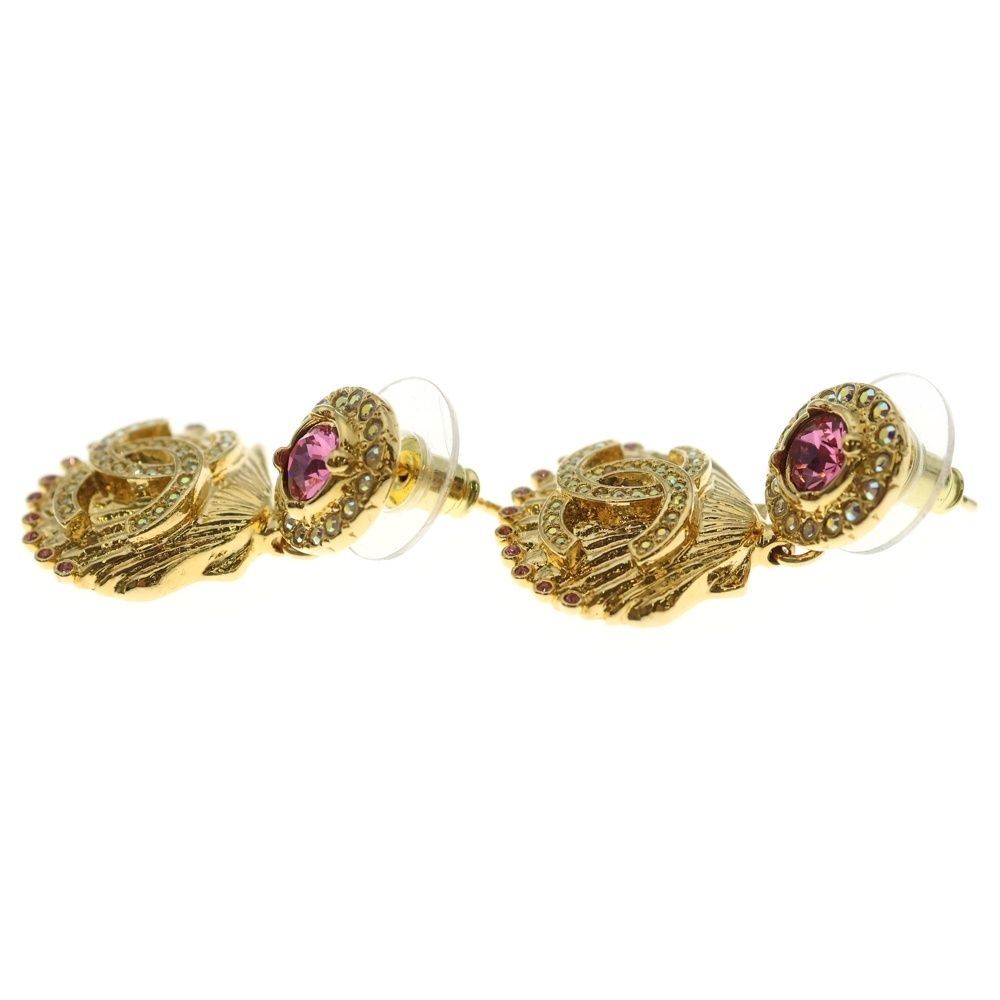 Chanel CC Logo Earrings Shell Rhinestone Gold — view 3