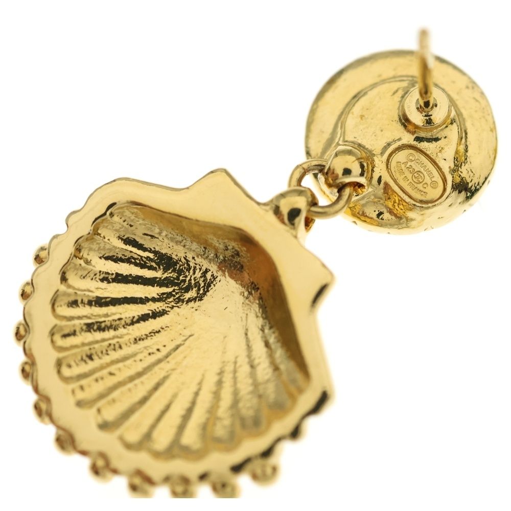 Chanel CC Logo Earrings Shell Rhinestone Gold — view 5