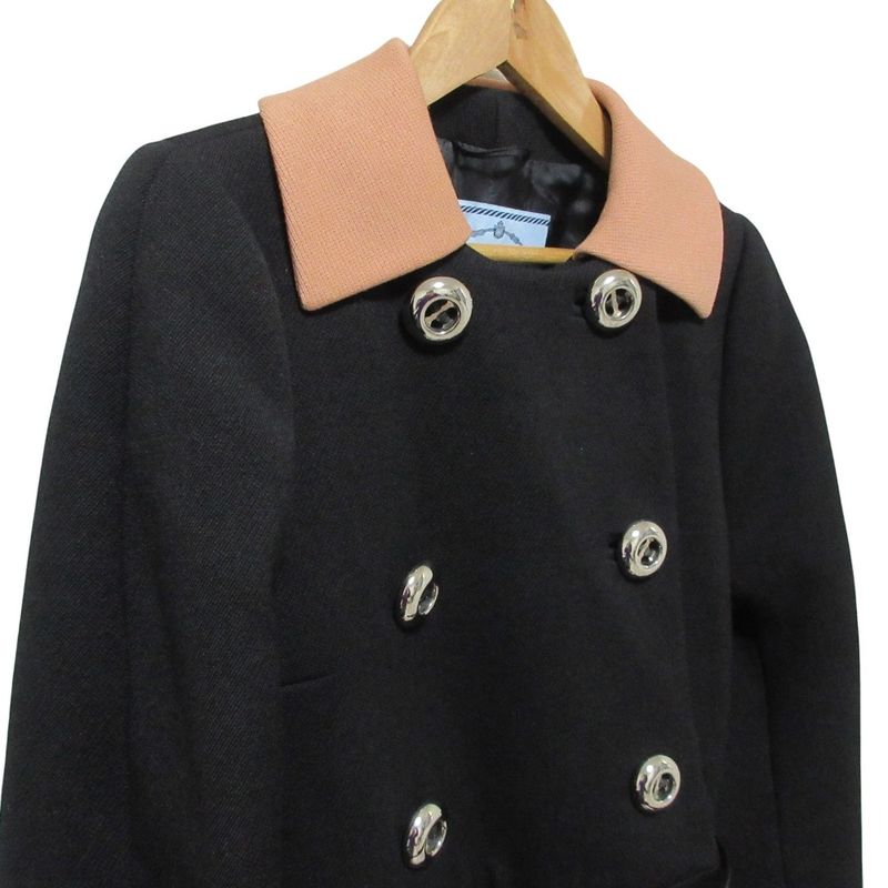 Prada Wool Double Breasted Coat Black