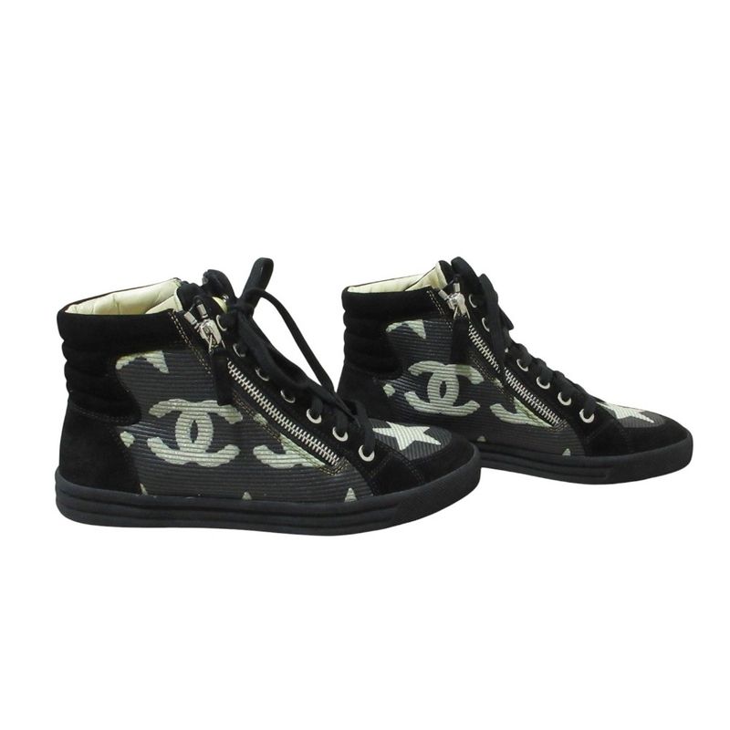 Chanel Paris Dallas Star CC Logo Double Zip High Cut Sneakers