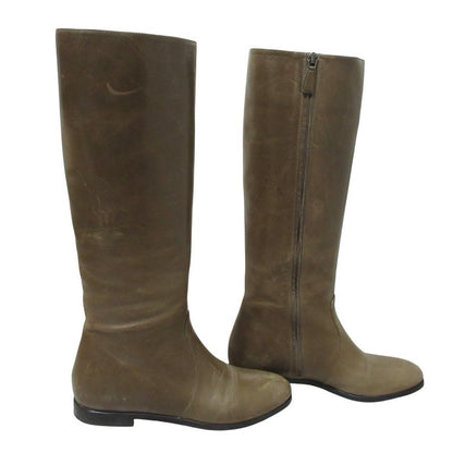 Prada Leather Long Boots 36 Brown