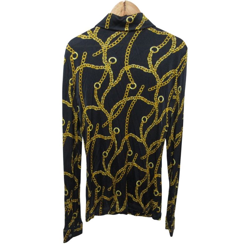 Celine Chain Pattern Long Sleeve Stretch Shirt Blouse 34 Black Yellow