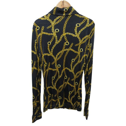 Celine Chain Pattern Long Sleeve Stretch Shirt Blouse 34 Black Yellow