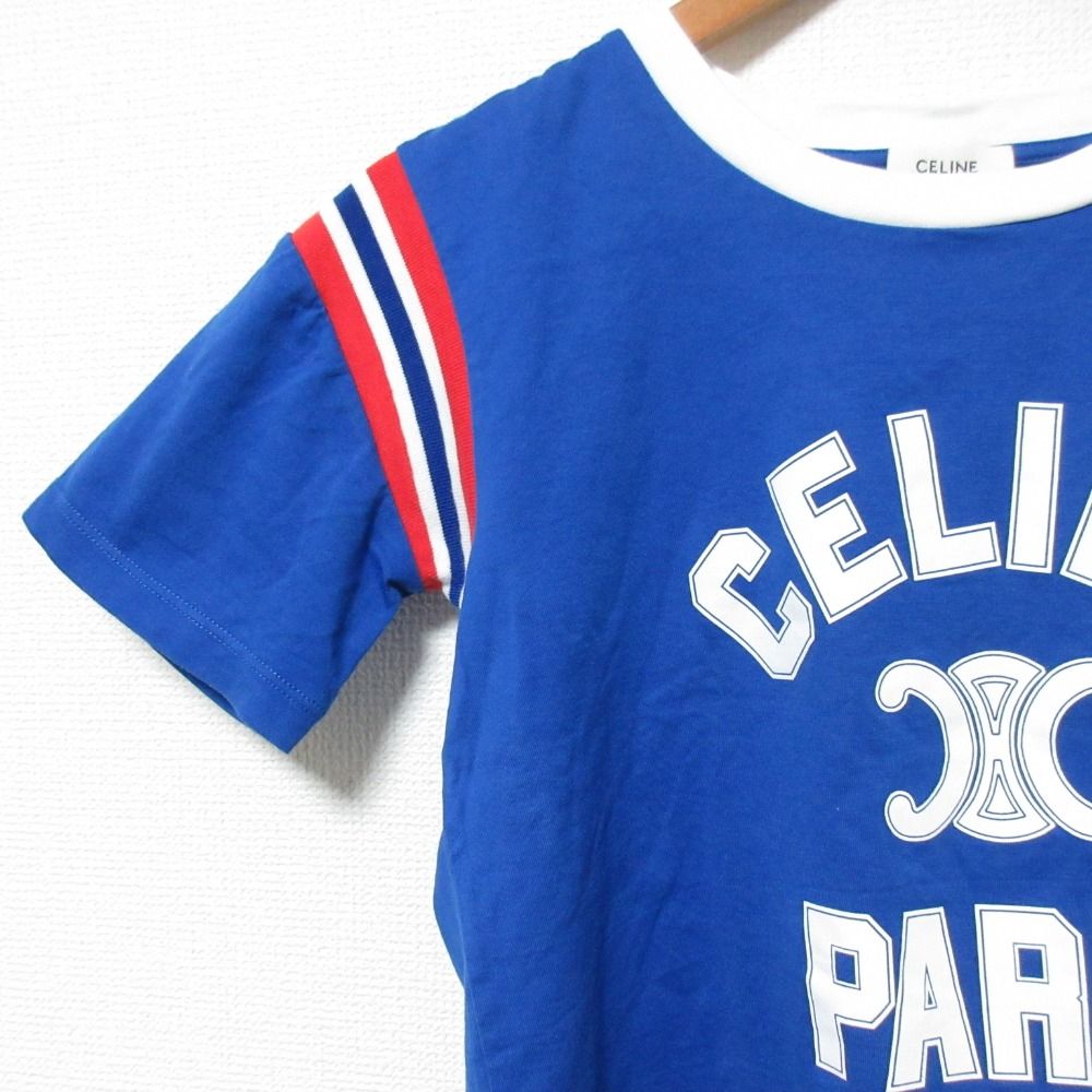 Celine Triomphe Logo Cropped Boxy T-Shirt XS Blue — view 4