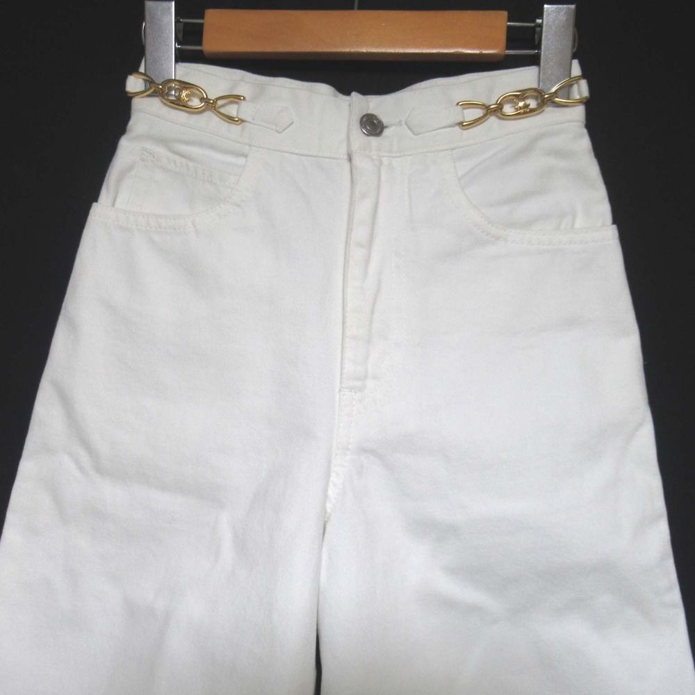 Celine Cleaned Era Triomphe Signature Wide Gaucho Denim Pants — view 3