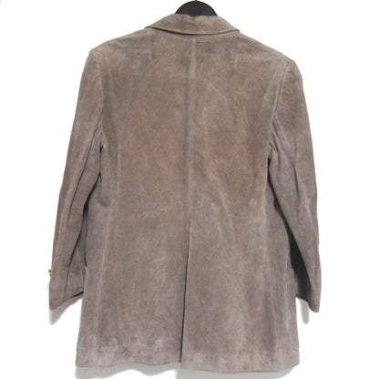 Gucci Vintage Logo Button Double Breasted Suede Leather Jacket 48 Beige — view 2