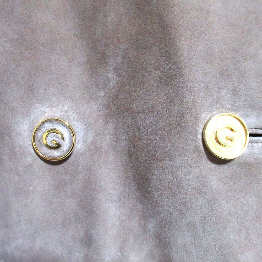 Gucci Vintage Logo Button Double Breasted Suede Leather Jacket 48 Beige — view 8