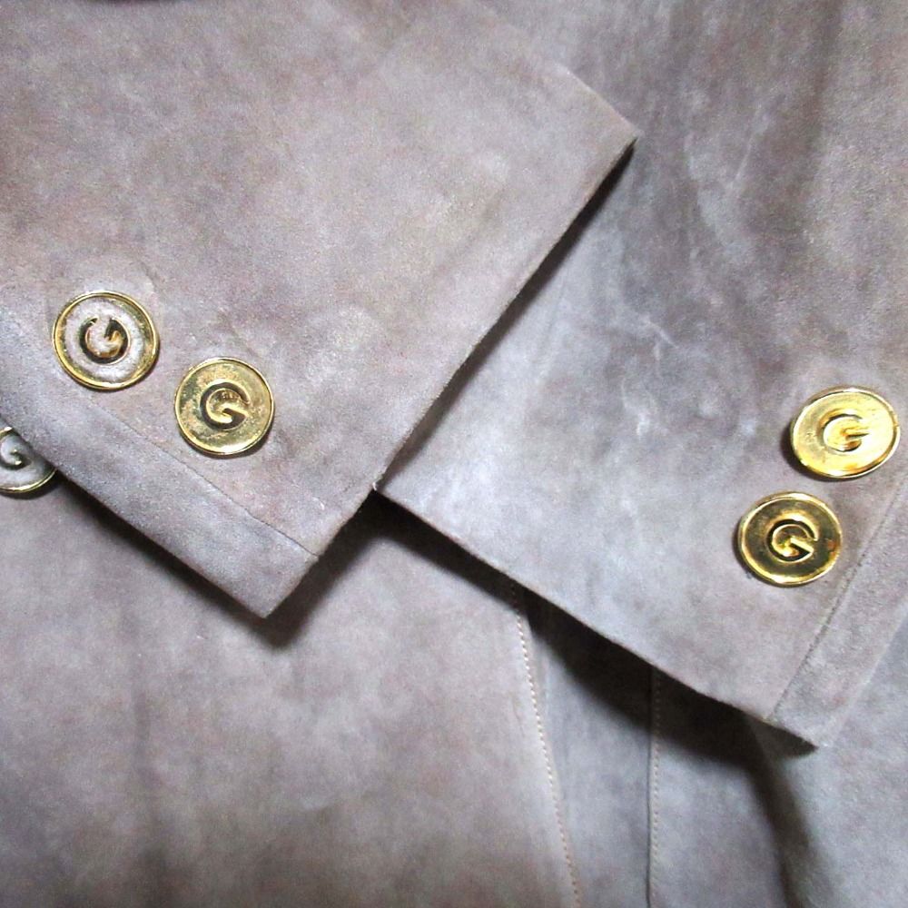 Gucci Vintage Logo Button Double Breasted Suede Leather Jacket 48 Beige — view 5