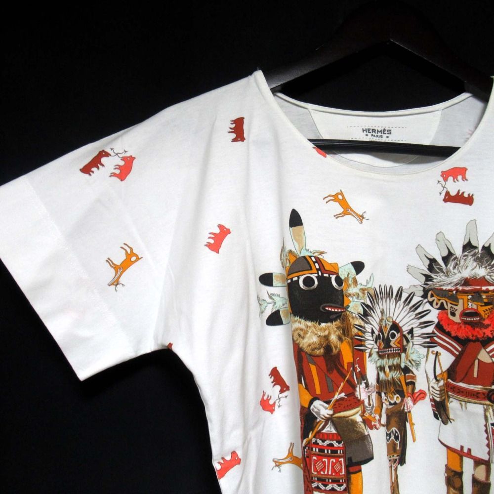 Hermes Kachina Print Short Sleeve T-Shirt 36 White — view 3