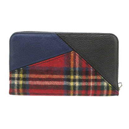 Loewe Puzzle Tartan Check Zip Around Wool Leather Multicolor Wallet Red Navy Black — view 3