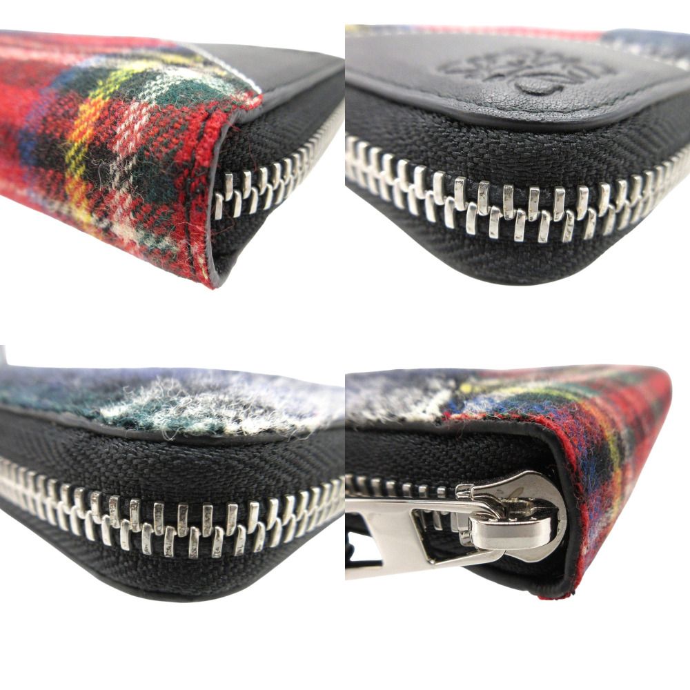 Loewe Puzzle Tartan Check Zip Around Wool Leather Multicolor Wallet Red Navy — view 6