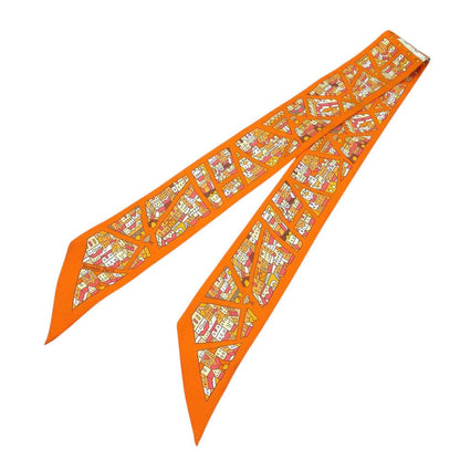 Hermes Twilly Right Bank and Left Scarf Silk Orange Multicolor — view 2