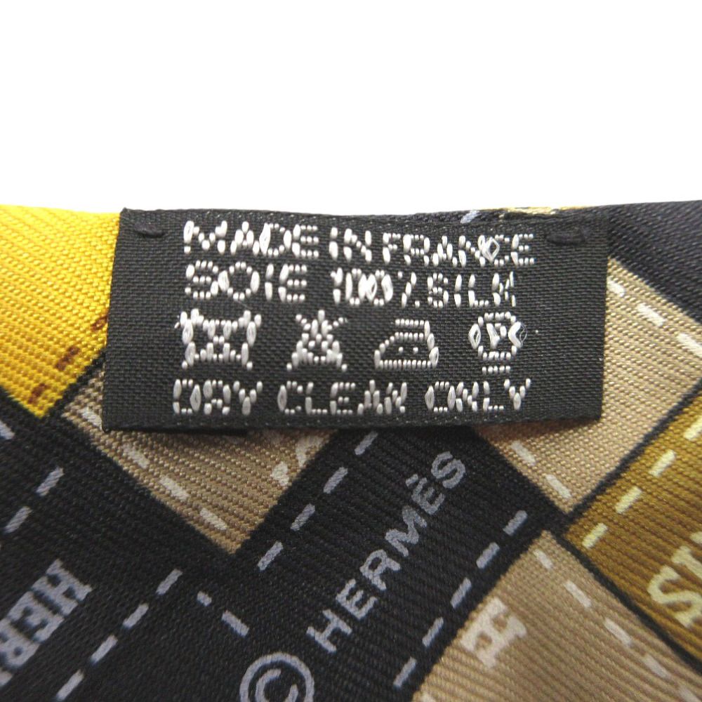 Hermes Twilly Bolduc Check Scarf Silk Yellow Black White X — view 3