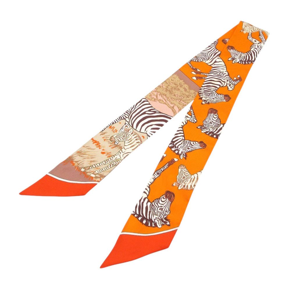 Hermes Twilly Zebra Scarf Silk Orange Multicolor — view 2