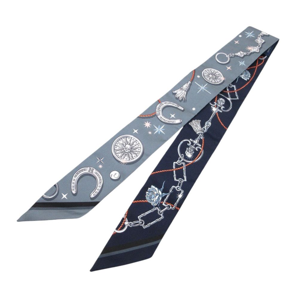 Hermes Twilly Serafette Scarf Silk Gray Navy — view 2