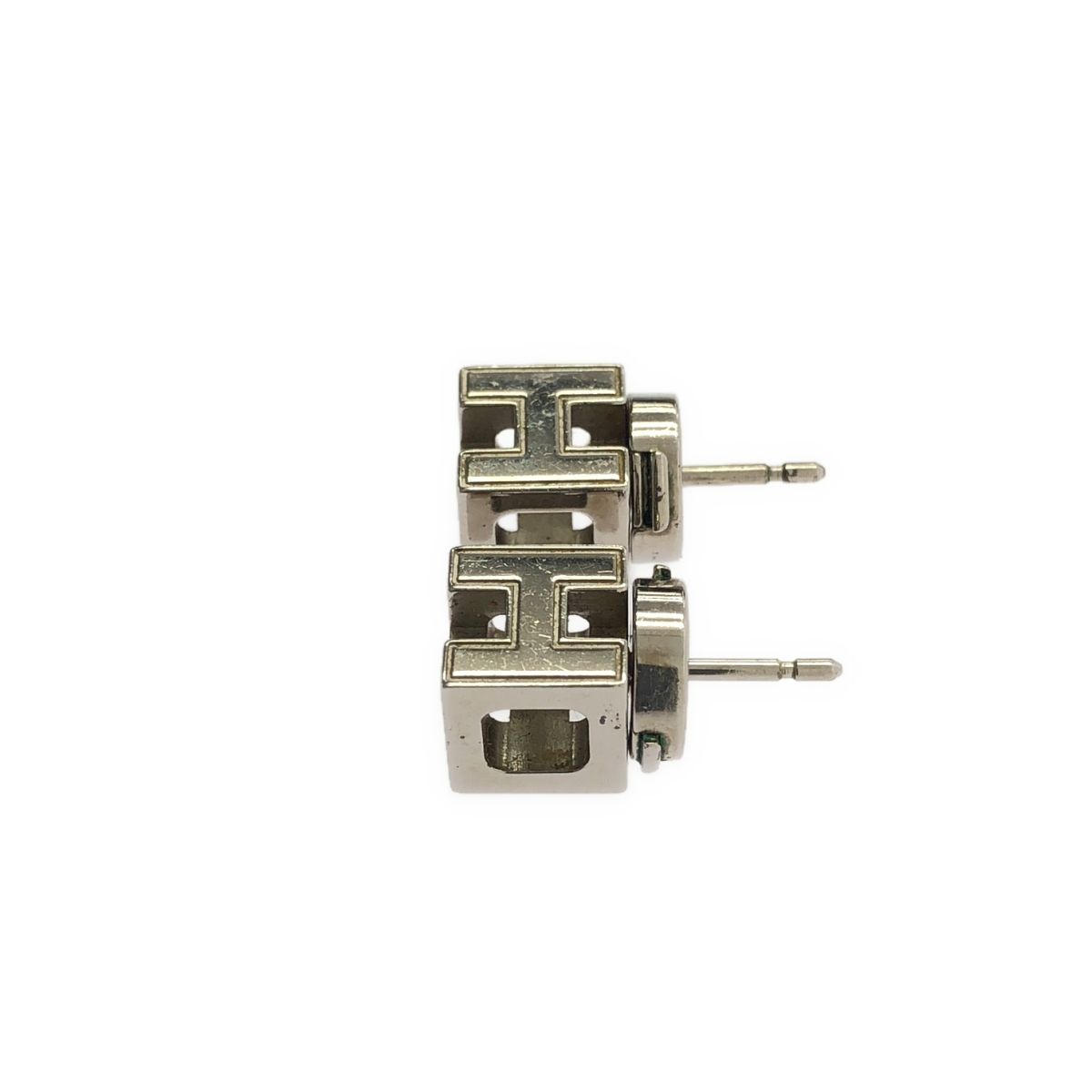 Hermes Cage Ash Cube Earrings Silver Off White — view 2