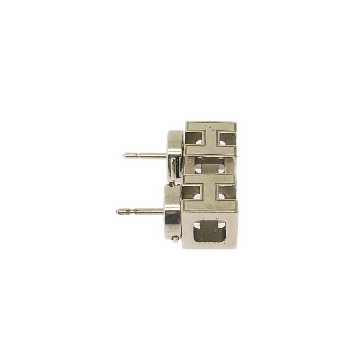 Hermes Cage Ash Cube Earrings Silver Off White — view 3