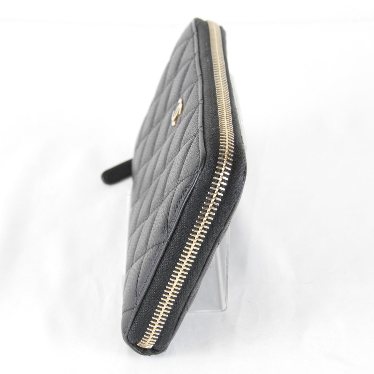 Chanel Quilted Caviar Leather Round Zip Wallet Black Grain — view 3