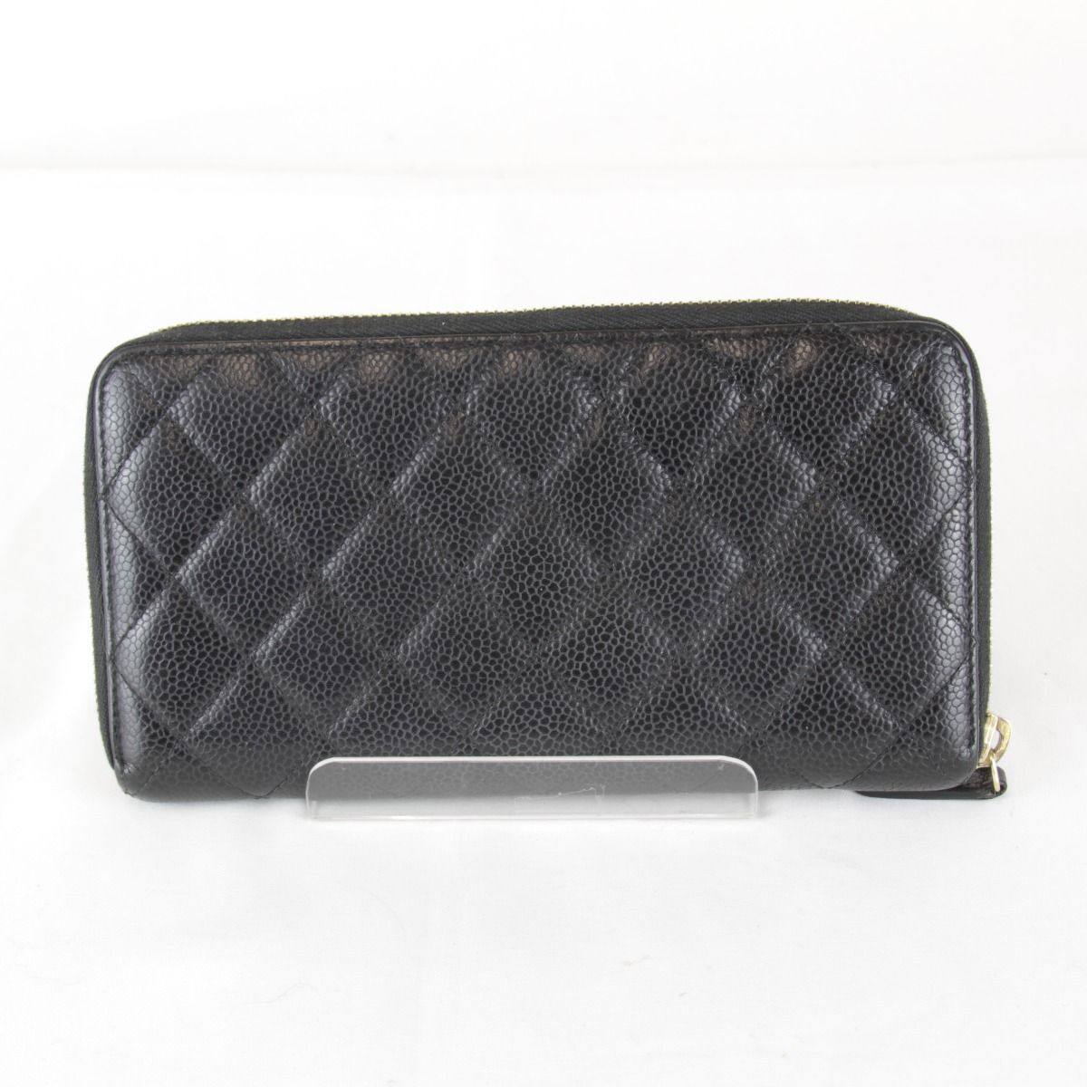 Chanel Quilted Caviar Leather Round Zip Wallet Black Grain — view 2