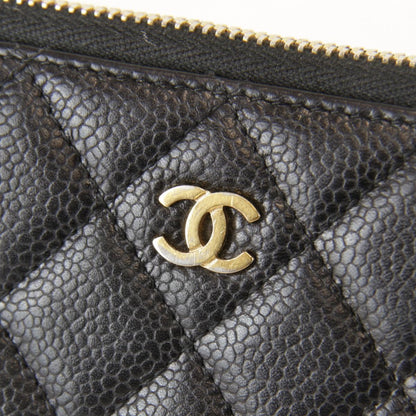 Chanel Quilted Caviar Leather Round Zip Wallet Black Grain — view 7