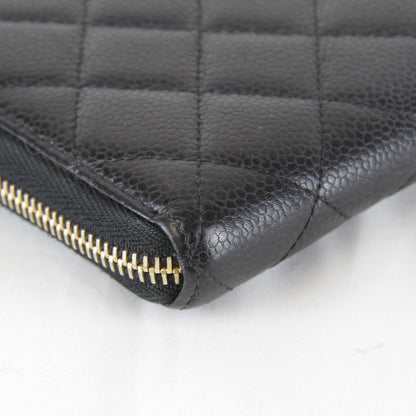 Chanel Quilted Caviar Leather Round Zip Wallet Black Grain — view 6