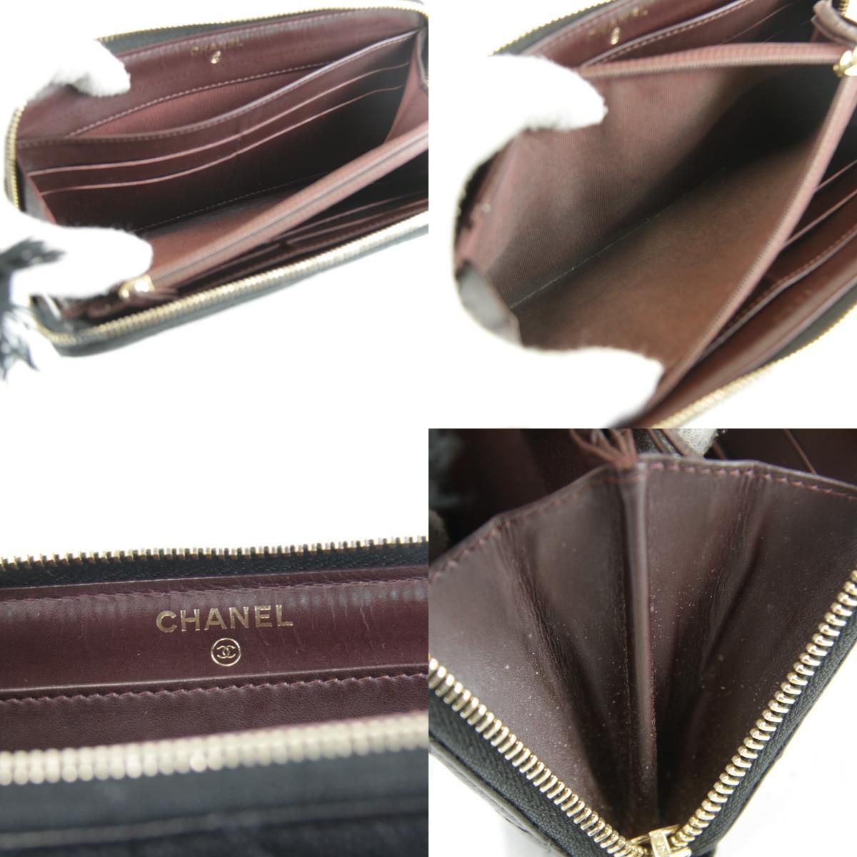 Chanel Quilted Caviar Leather Round Zip Wallet Black Grain — view 9
