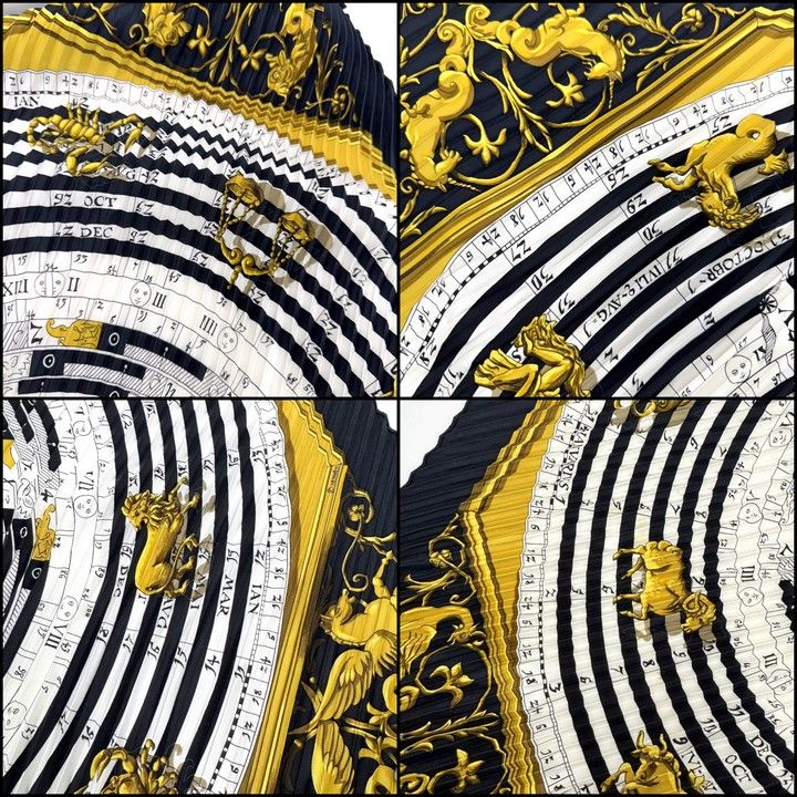 Hermes Pleats Carre 90 Astrology Dies ET Hore Silk White Navy — view 3