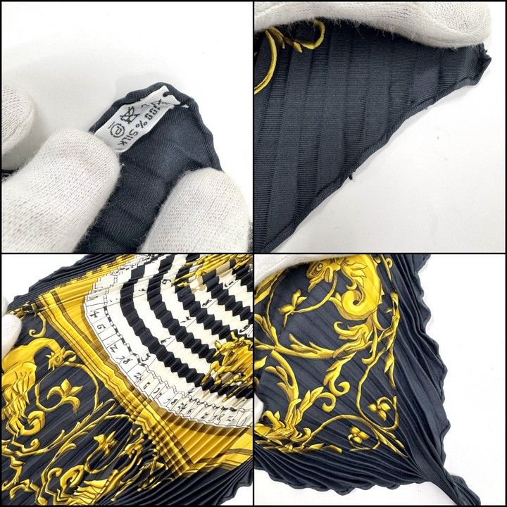 Hermes Pleats Carre 90 Astrology Dies ET Hore Silk White Navy — view 4
