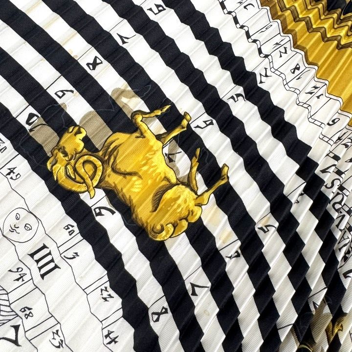 Hermes Pleats Carre 90 Astrology Dies ET Hore Silk White Navy — view 5