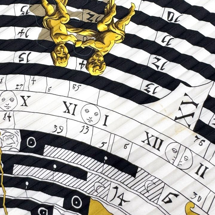 Hermes Pleats Carre 90 Astrology Dies ET Hore Silk White Navy — view 6