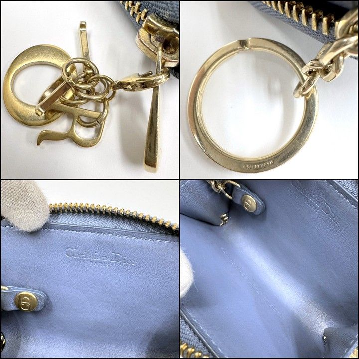 Dior Cannage Coin Case with Key Ring Patent Leather Blue Gray Holder — view 7