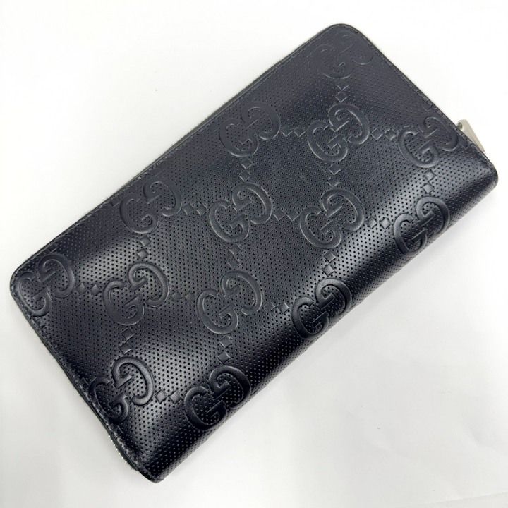 Gucci Zip Around Organizer GG Embossed Black Silver Leather Coin Purse — view 2