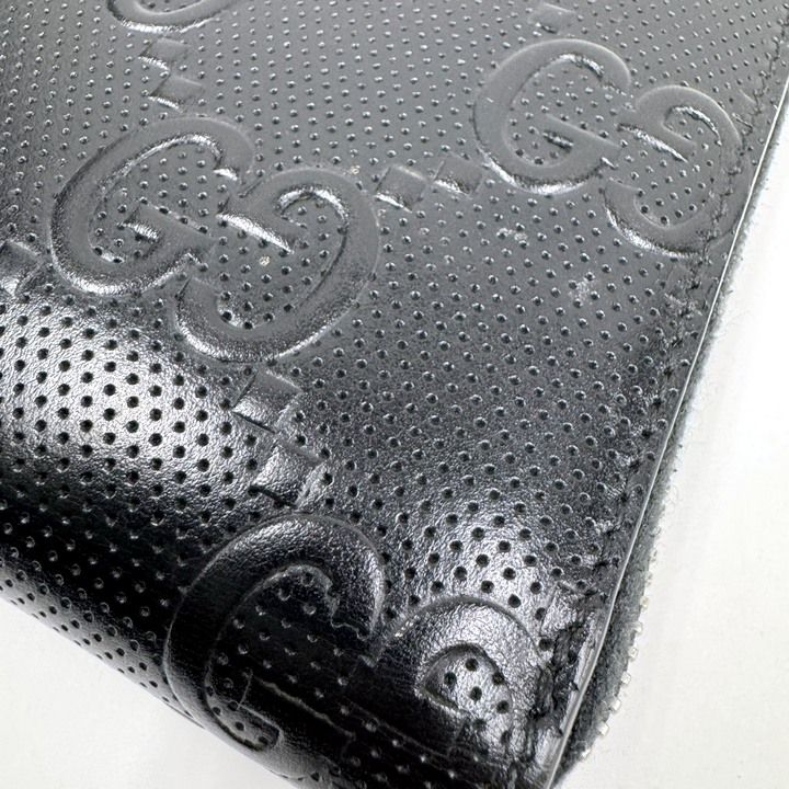 Gucci Zip Around Organizer GG Embossed Black Silver Leather Coin Purse — view 4