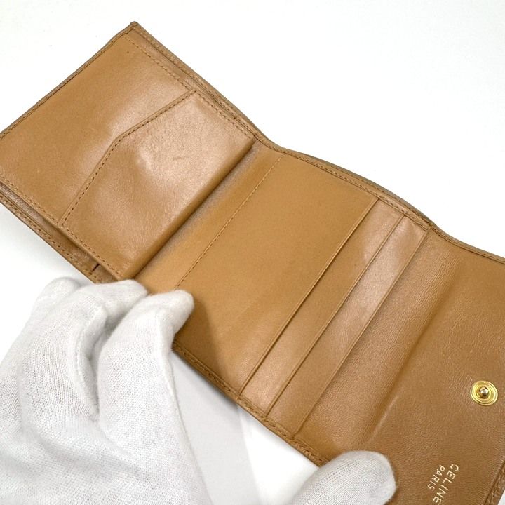 Celine Trifold Wallet Macadam Leather Dark Brown Gold X — view 4