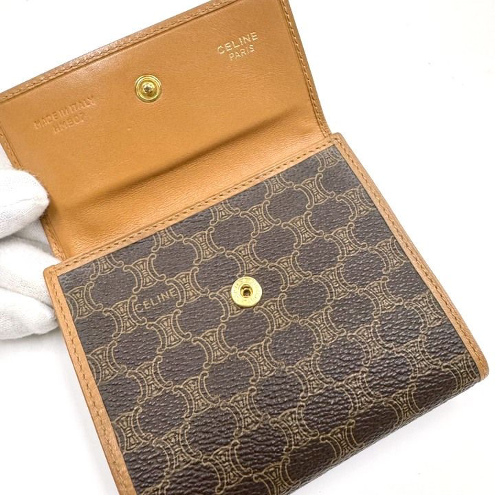 Celine Trifold Wallet Macadam Leather Dark Brown Gold X — view 3