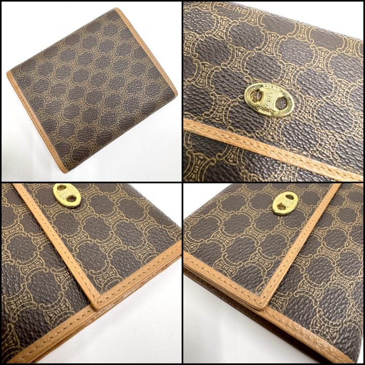 Celine Trifold Wallet Macadam Leather Dark Brown Gold X — view 2