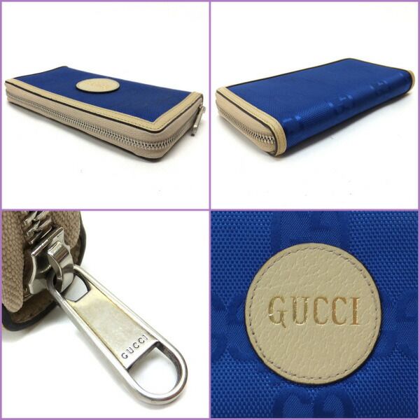 Gucci Off the Grid Zip Wallet Nylon Leather Blue Beige — view 4