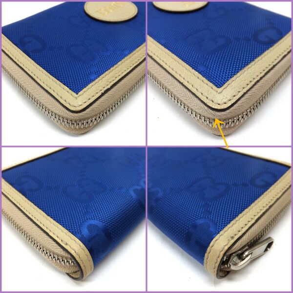 Gucci Off the Grid Zip Wallet Nylon Leather Blue Beige — view 5