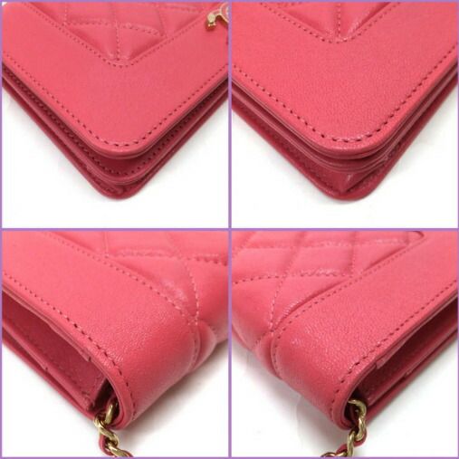 Chanel Chain Wallet Quilted Lambskin Pink Gold 8 Digits 19 X — view 6