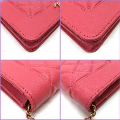 Chanel Chain Wallet Quilted Lambskin Pink Gold 8 Digits 19 X — view 6