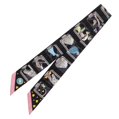 Hermes Twilly Story All Over Silk Scarf Black Tone X Pink — view 2