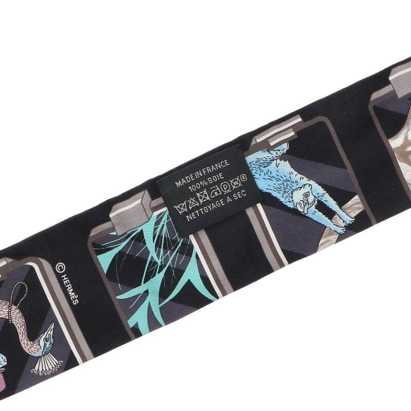 Hermes Twilly Story All Over Silk Scarf Black Tone X Pink — view 3