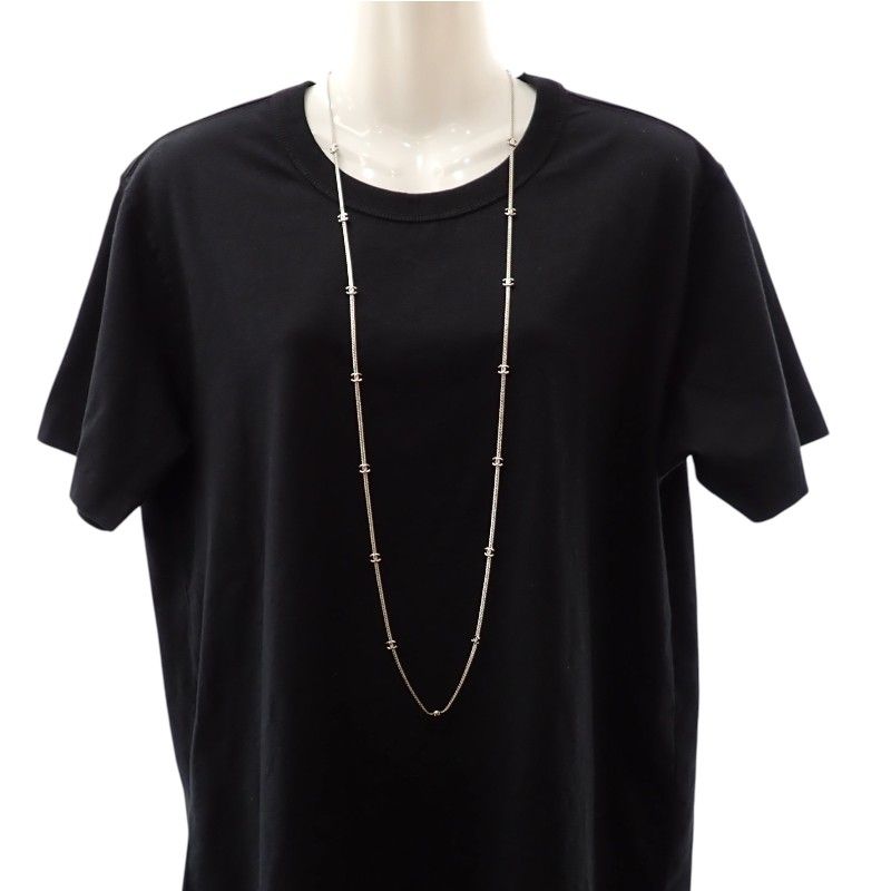 Chanel CC Logo Long Necklace Metal Silver — view 4
