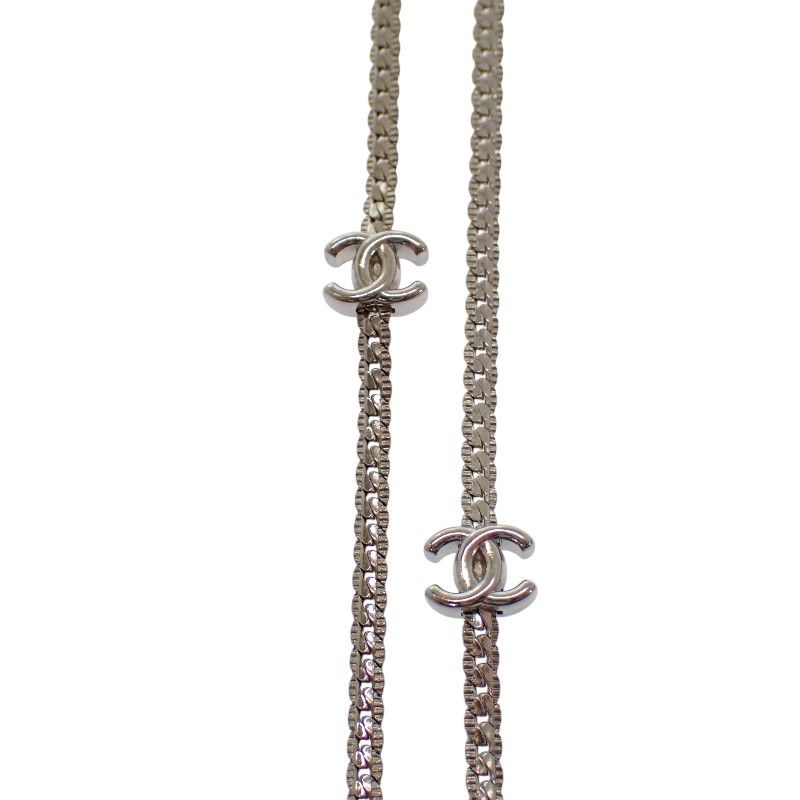 Chanel CC Logo Long Necklace Metal Silver — view 6