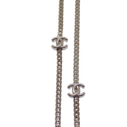 Chanel CC Logo Long Necklace Metal Silver — view 6