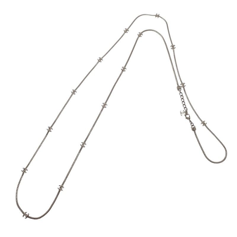 Chanel CC Logo Long Necklace Metal Silver — view 2