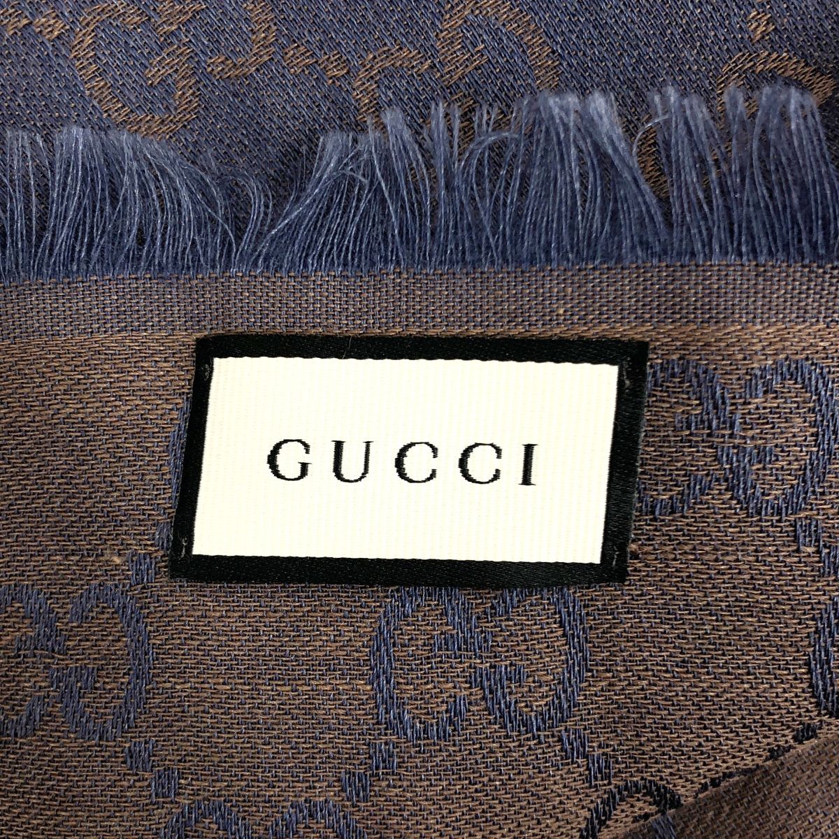 Gucci All Over Jacquard GG Logo Fringe Large Shawl Purple Brown — view 5