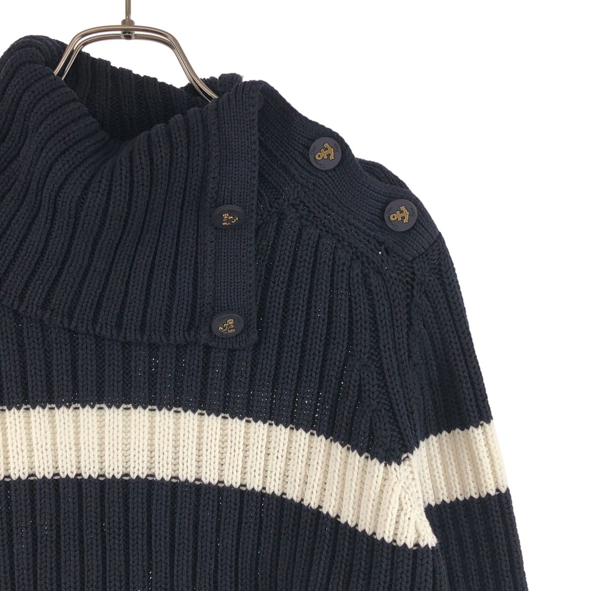 Dior Mariniere D Stripe Turtleneck Border Button Knit 34 Navywhite — view 2