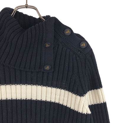 Dior Mariniere D Stripe Turtleneck Border Button Knit 34 Navywhite — view 2