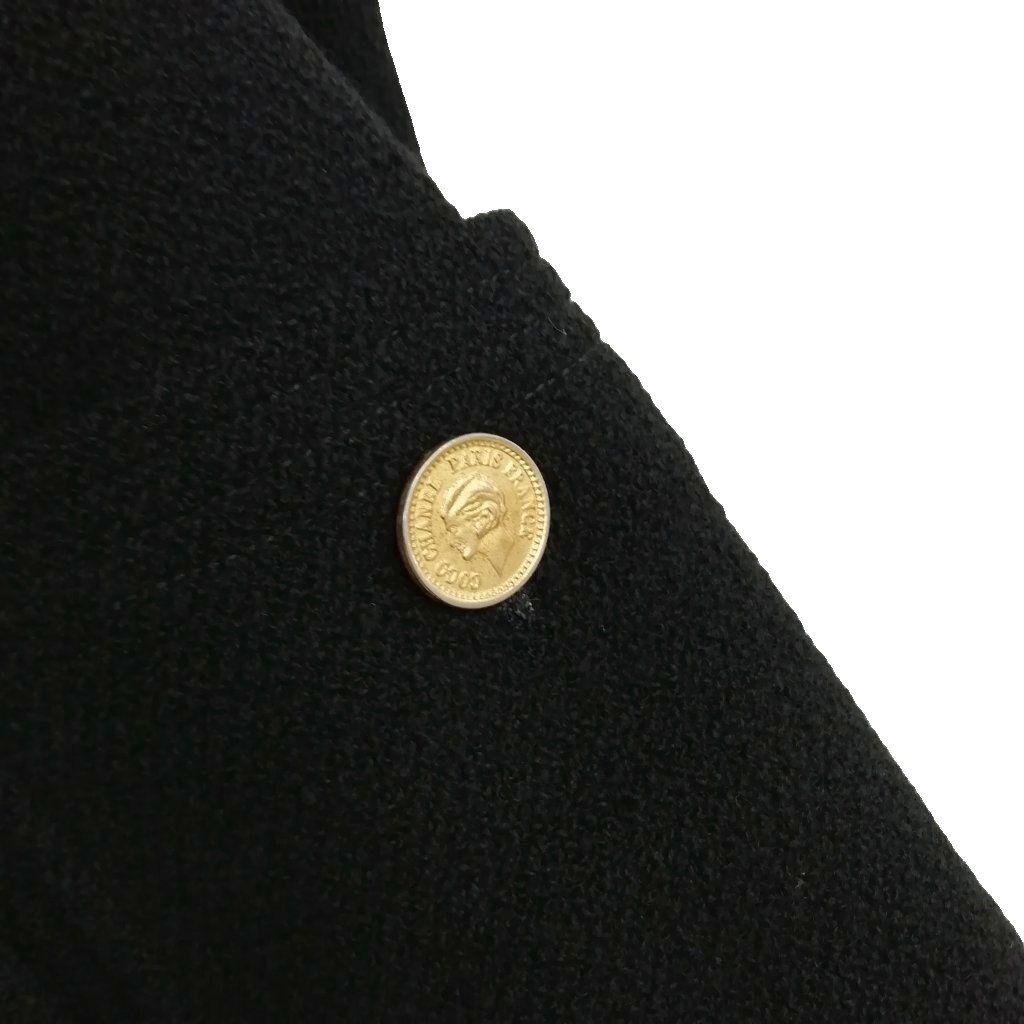 Chanel Vintage Coco Coin Button Double Breasted Jacket Coat Black — view 3